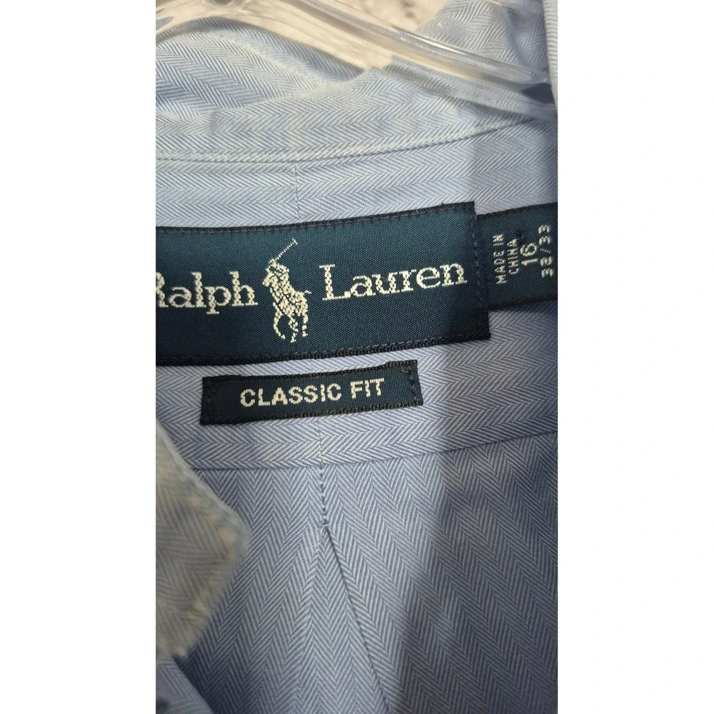 VINTAGE Y2K Polo Ralph Lauren Mens Blue Herringbone Button‎ Down Shirt Size 16